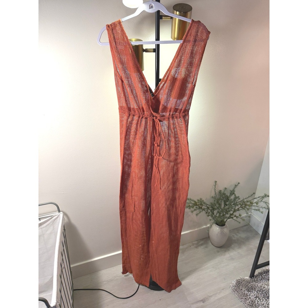 Akasa mesh jumpsuit cotton terracotta orange cute airy comfort coverup 8 MED euc